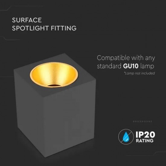 Plafoniera patrata 120mm soclu GU10 corp negru reflector auriu IP20