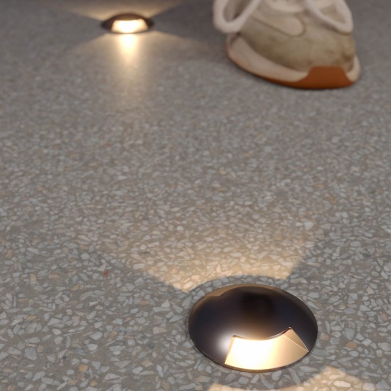 Spot LED etans 3W XROUTE unidirectional rotund cu montaj ingropat in pardoseala lumina calda 24V DC CRI90 IK08 IP67