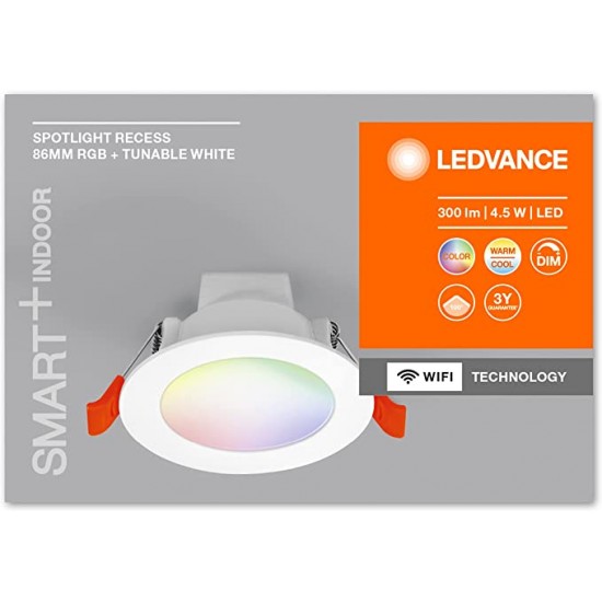 Spot LED inteligent 4,5W Ledvance Smart+ WiFi Spotlight Recess rotund 86mm 110 grade dimabil RGBW compatibil Amazon Alexa si Google Assistant IP20