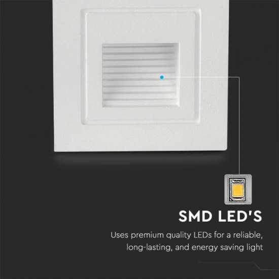 Spot LED etans 3W incastrat in perete patrat corp alb lumina calda IP65