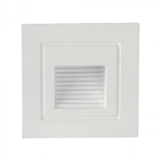 Spot LED etans 3W incastrat in perete patrat corp alb lumina calda IP65