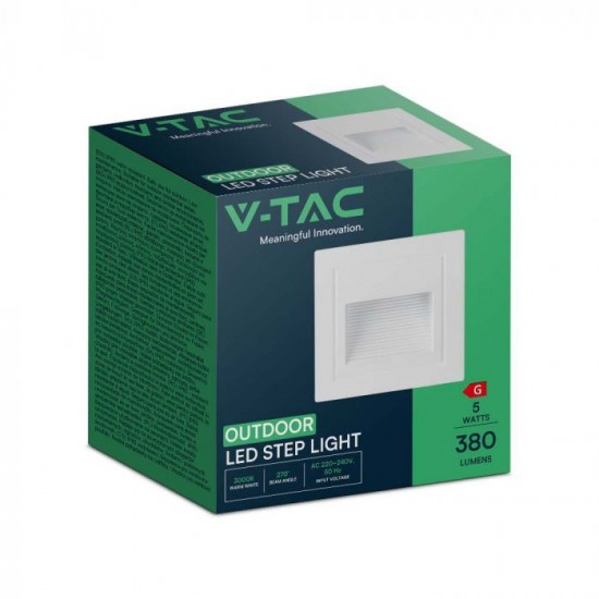 Spot LED etans 5W incastrat in perete patrat corp alb lumina calda IP65