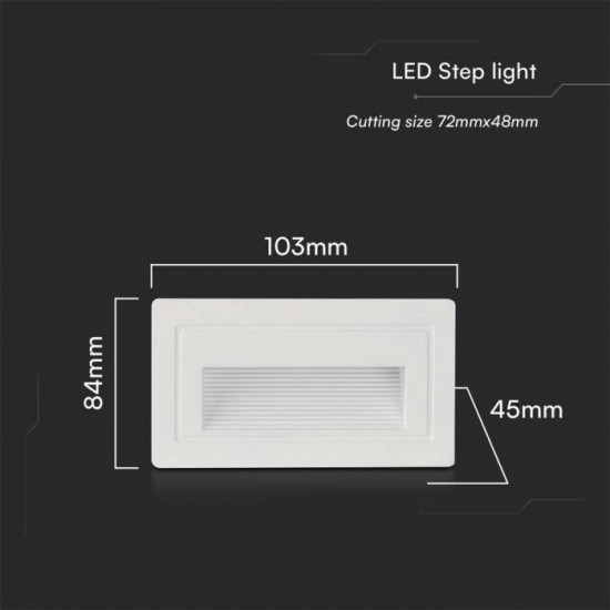 Spot LED etans 3W incastrat in perete dreptunghiular corp alb lumina calda IP65