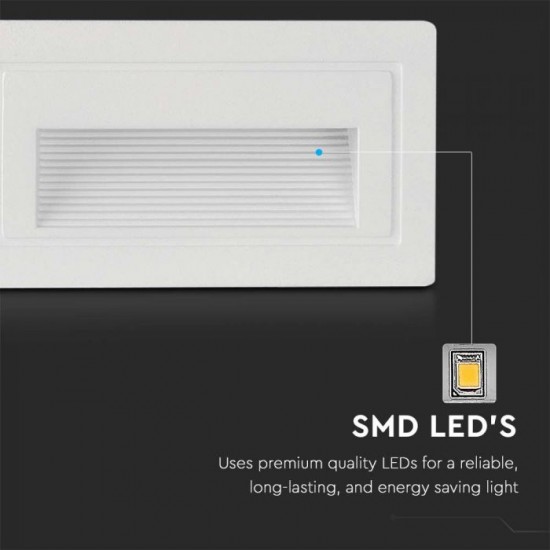 Spot LED etans 3W incastrat in perete dreptunghiular corp alb lumina calda IP65