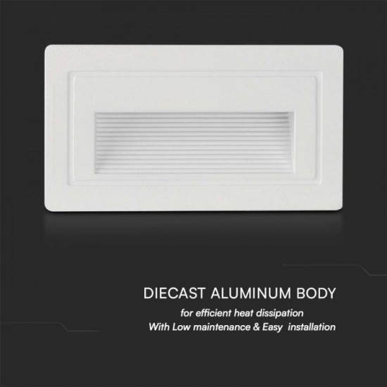 Spot LED etans 3W incastrat in perete dreptunghiular corp alb lumina calda IP65