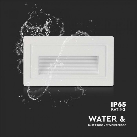 Spot LED etans 3W incastrat in perete dreptunghiular corp alb lumina calda IP65