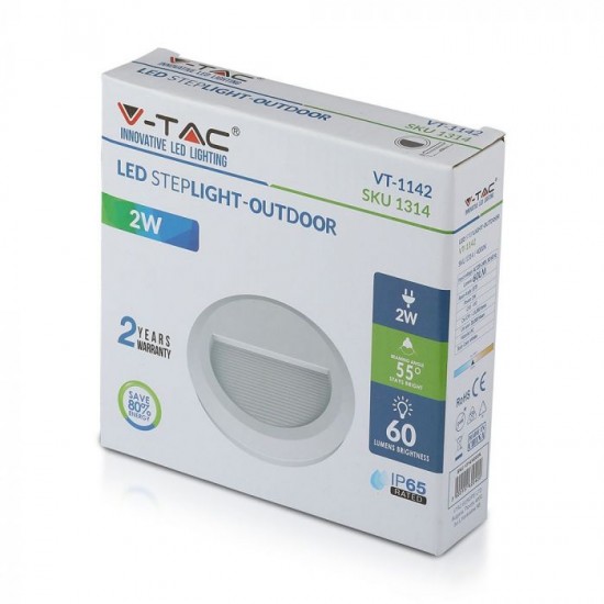 Spot LED etans 2W pentru scari rotund Corp Alb Alb Neutru