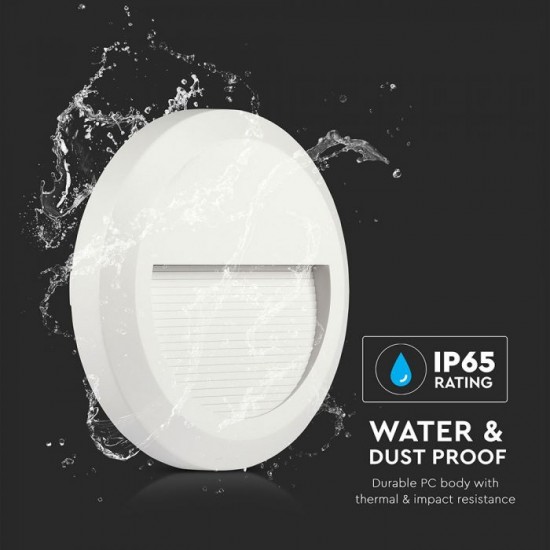 Spot LED etans 2W pentru scari rotund Corp Alb Alb Neutru