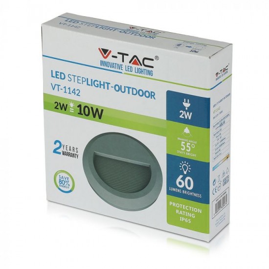 Spot LED etans 2W pentru scari rotund Corp Gri Alb Cald