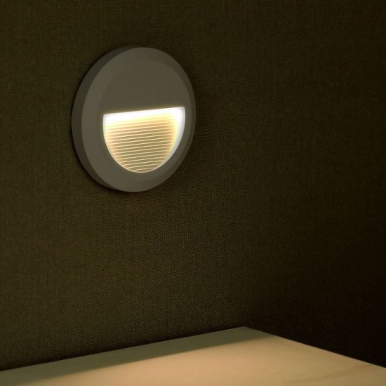 Spot LED etans 2W pentru scari rotund Corp Gri Alb Cald