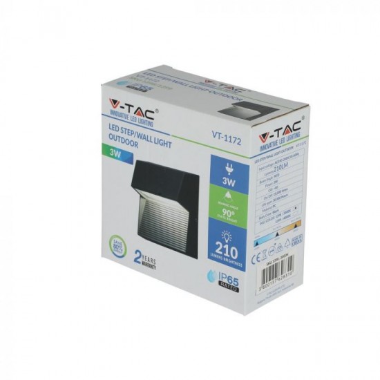 Spot LED etans 3W pentru scari patrat Corp Negru Alb Cald