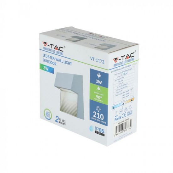 Spot LED etans 3W pentru scari patrat Corp Gri Alb Cald