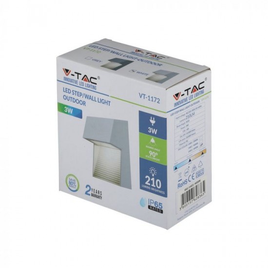 Spot LED etans 3W pentru scari patrat Corp Alb Alb Cald