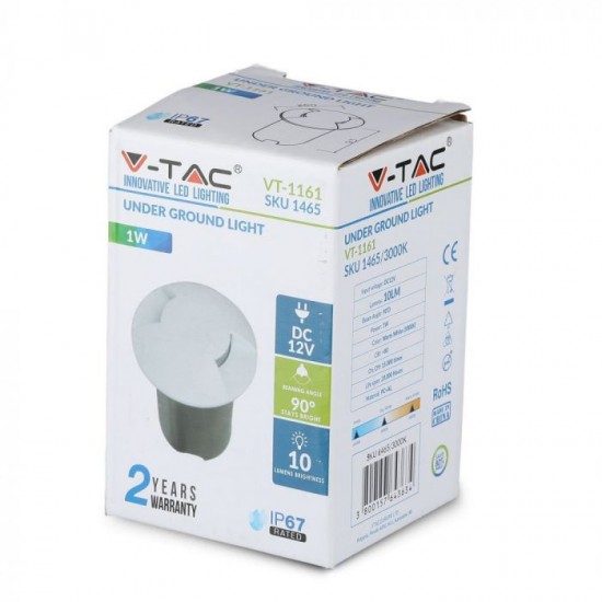 Spot LED etans 1W alb bidirectional cu montaj ingropat in pardoseala alb cald 12V