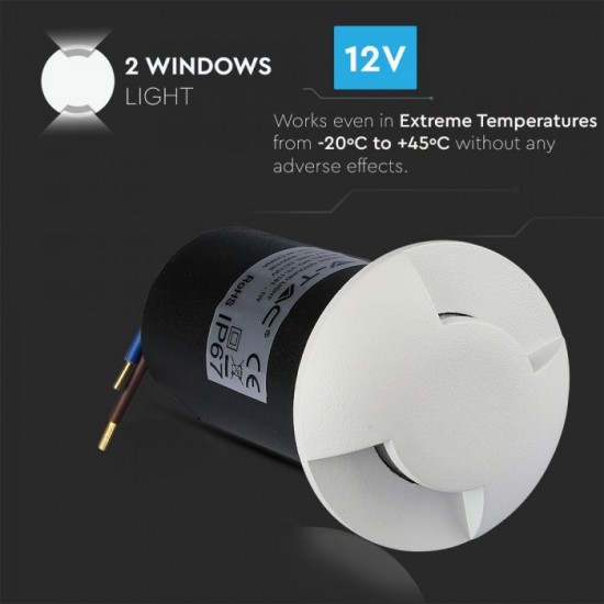 Spot LED etans 1W alb bidirectional cu montaj ingropat in pardoseala alb cald 12V