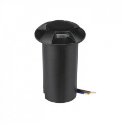 Spot LED etans 1W negru 4 directii cu montaj ingropat in pardoseala alb cald 12V