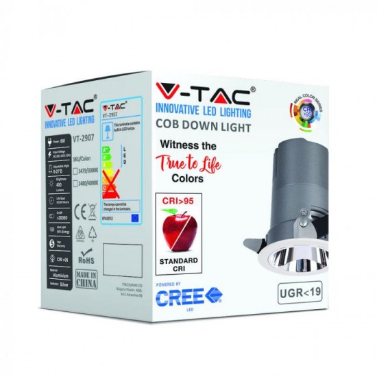 Spot LED orientabil 6W Rotund cu reflector cip CREE 24 de grade Alb Neutru CRI>95 UGR<19