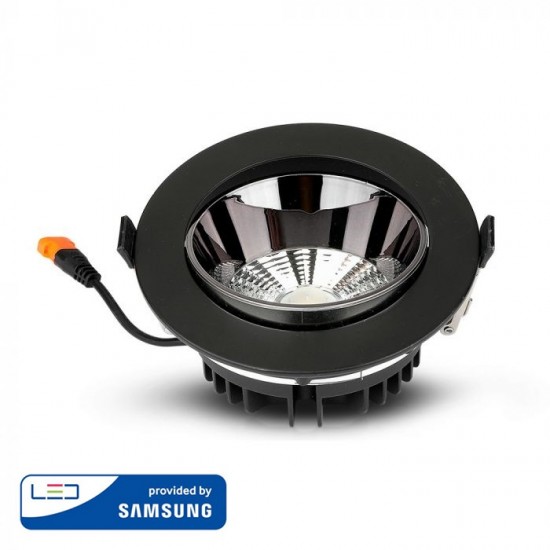 Spot LED orientabil 20W Rotund cip SAMSUNG cu reflector si rama neagra Alb Cald
