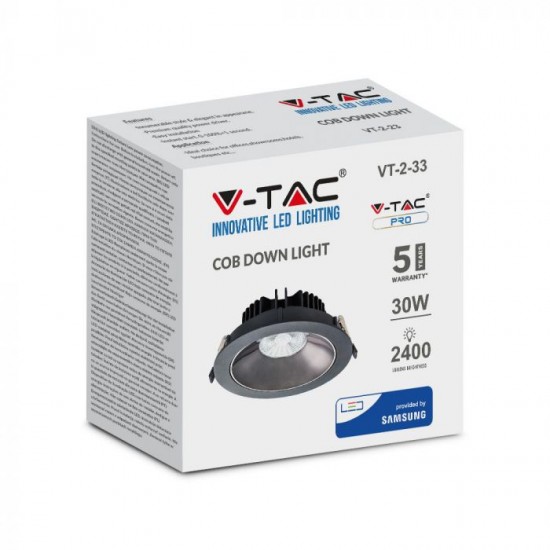 Spot LED orientabil 30W Rotund cip SAMSUNG cu reflector si rama neagra Alb Rece