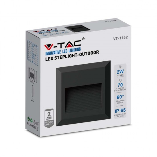 Spot LED etans 2W pentru scari patrat Corp Negru Alb Neutru