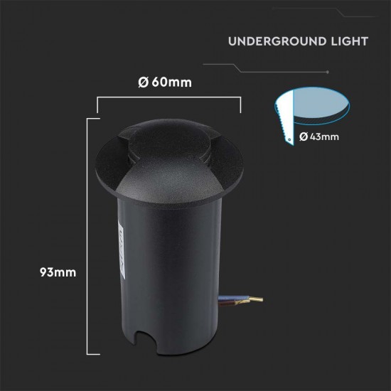Spot LED etans 1W negru bidirectional cu montaj ingropat in pardoseala alb cald 12V