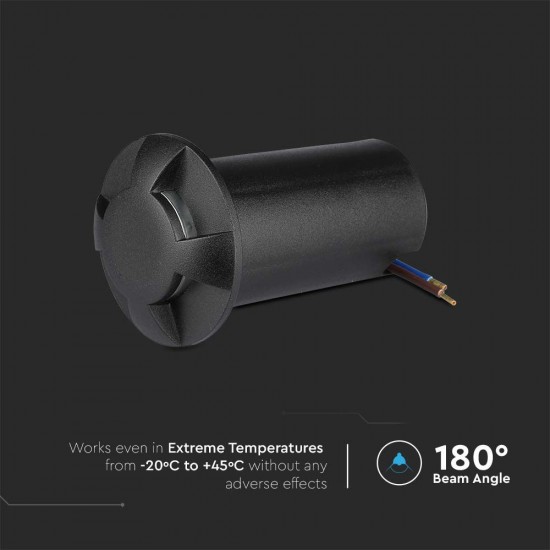 Spot LED etans 1W negru 4 directii cu montaj ingropat in pardoseala alb rece 12V