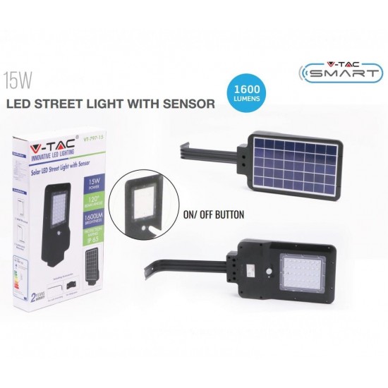 Lampa LED solara stradala 15W cu senzor Alb Neutru